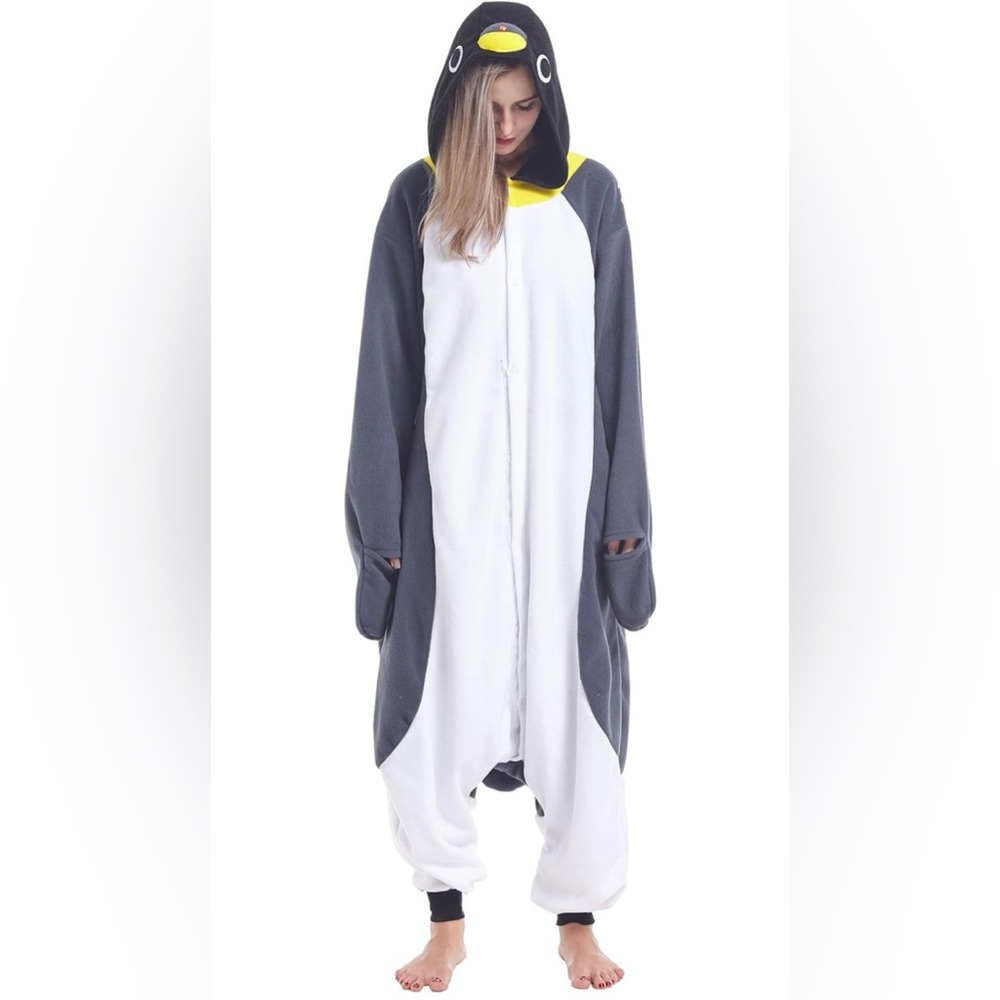 Penguin Hooded Onesie - Gray White with Yellow Accent